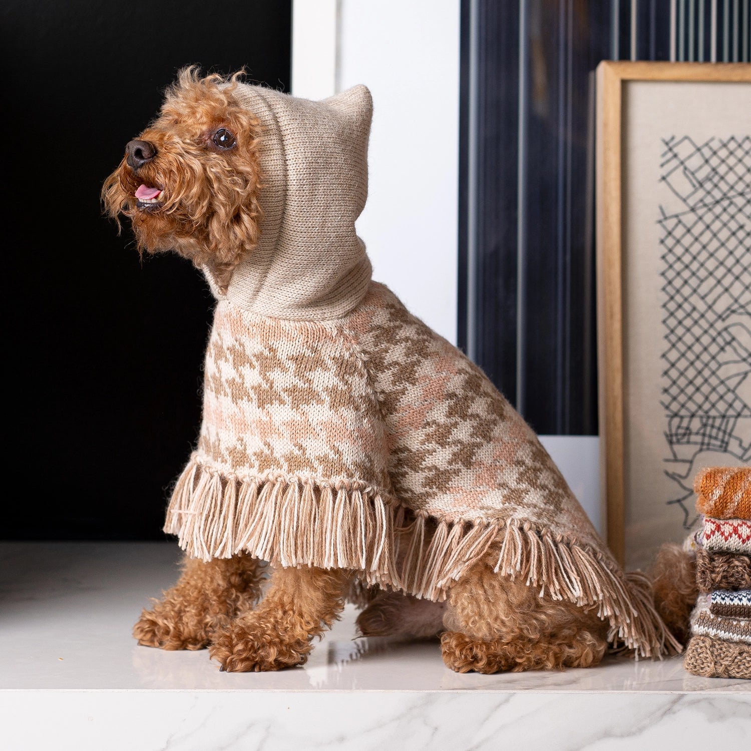 Ponczo dla psa z Alpaki Soft Houndstooth - Codino